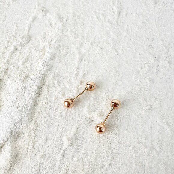 18K Solid Gold ball earrings, genuine solid gold studs, fine jewelry, luxury - Picture 5 of 7